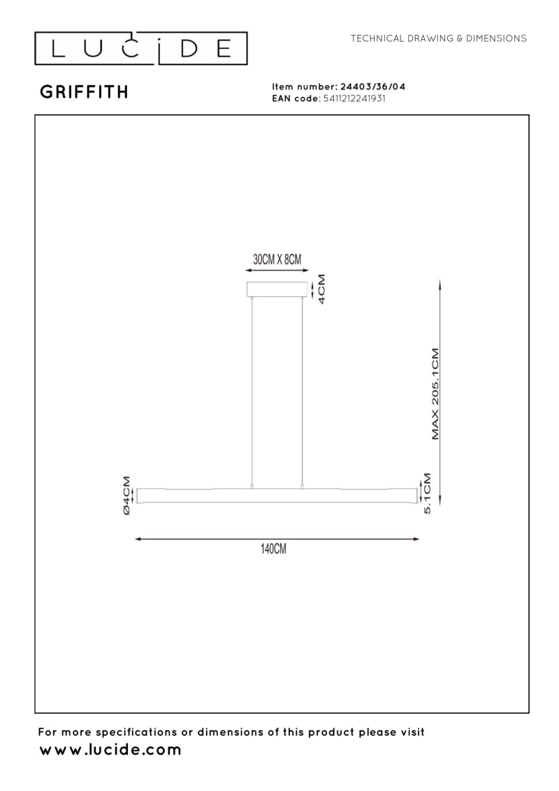 Lucide GRIFFITH - Závesné svietidlo - LED Dim. - 1x32W 2700K/4000K - Bronz